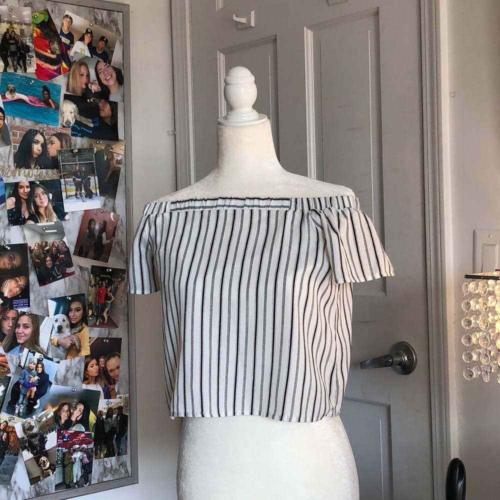 off the shoulder striped shirt